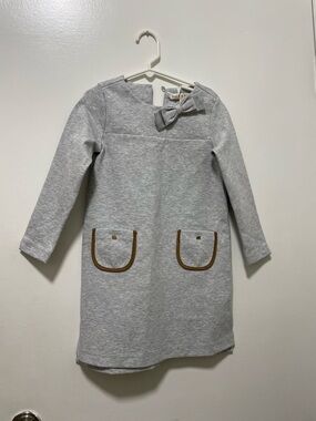 Hope & Henry Girls' Gray Long-Sleeve Bow-Accent  Dress with Pocket Trim NWT